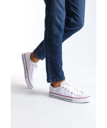 JY0422 Luke Bağcıklı Keten Kumaş Erkek Günlük Sneaker Ayakkabı KBT - Beyaz