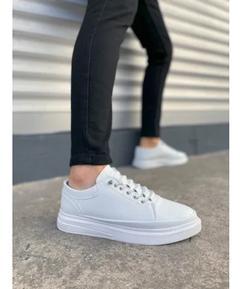 JY0535 Prime Bağcıklı Cilt Erkek Günlük Sneaker Ayakkabı CBT - Beyaz