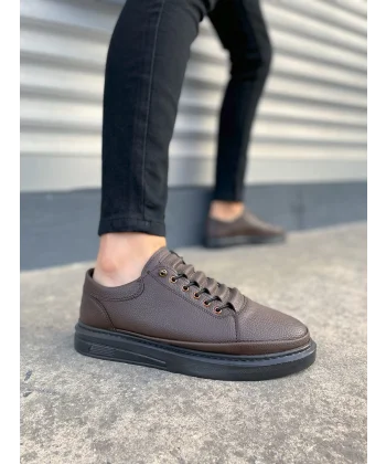 JY0535 Prime Bağcıklı Cilt Erkek Günlük Sneaker Ayakkabı CST - Kahverengi
