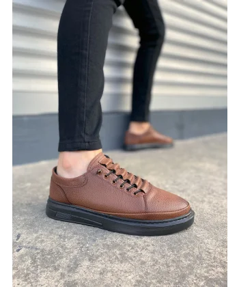 JY0535 Prime Bağcıklı Cilt Erkek Günlük Sneaker Ayakkabı CST - Taba