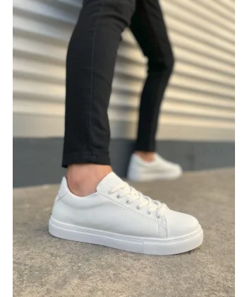 JY122 Mode Bağcıklı Cilt Erkek Günlük Sneaker Ayakkabı CBT - Beyaz