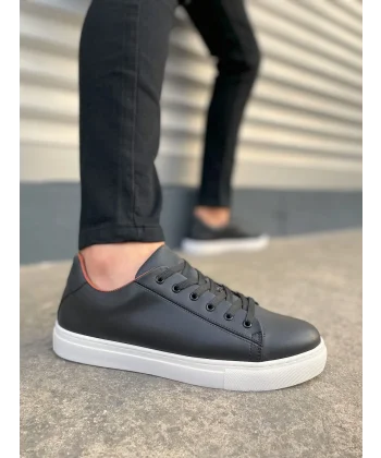 JY122 Mode Bağcıklı Cilt Erkek Günlük Sneaker Ayakkabı CBT - Siyah