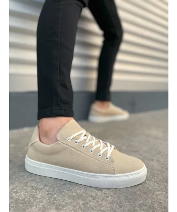 JY122 Mode Bağcıklı Süet Erkek Günlük Sneaker Ayakkabı SBT - Bej