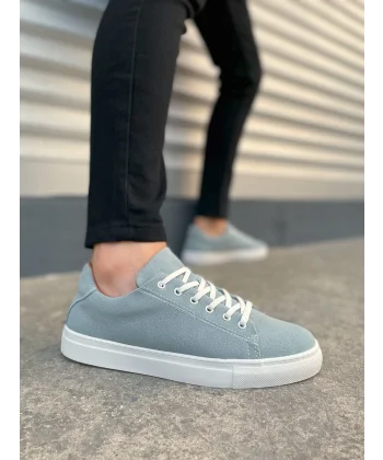 JY122 Mode Bağcıklı Süet Erkek Günlük Sneaker Ayakkabı SBT - Mavi