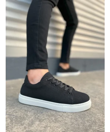 JY122 Mode Bağcıklı Süet Erkek Günlük Sneaker Ayakkabı SBT - Siyah