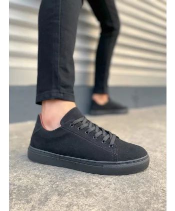 JY122 Mode Bağcıklı Süet Erkek Günlük Sneaker Ayakkabı SST - Siyah