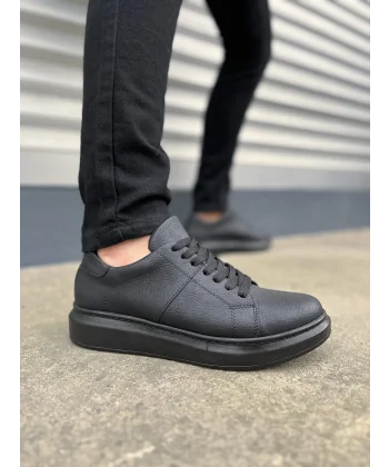 JY151 Boost Bağcıklı Cilt Erkek Günlük Sneaker Ayakkabı CST - Siyah