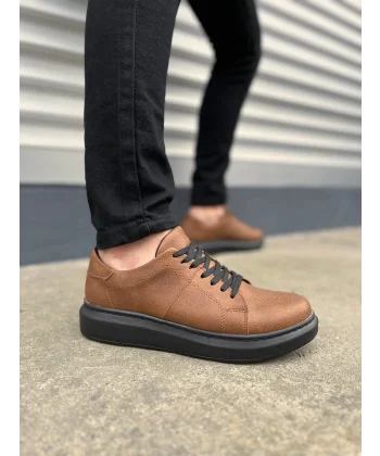 JY151 Boost Bağcıklı Cilt Erkek Günlük Sneaker Ayakkabı CST - Taba