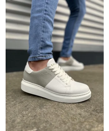 JY151 Boost Bağcıklı Cilt Süet Erkek Günlük Sneaker Ayakkabı CSBT - Beyaz/Gri