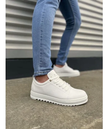 JY152 Cool Bağcıklı Cilt Erkek Günlük Spor Klasik Ayakkabı CBT - Beyaz