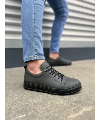 JY152 Cool Bağcıklı Cilt Erkek Günlük Spor Klasik Ayakkabı CST - Füme