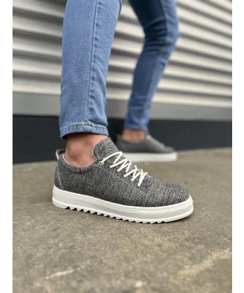 JY152 Cool Bağcıklı Keten Erkek Günlük Spor Klasik Ayakkabı KBT - Gri