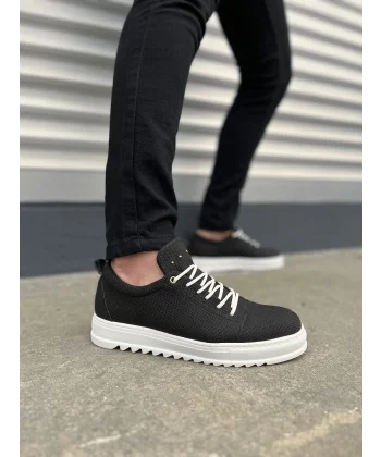 JY152 Cool Bağcıklı Keten Erkek Günlük Spor Klasik Ayakkabı KBT - Siyah