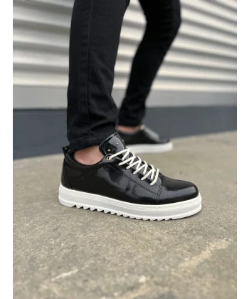 JY152 Cool Bağcıklı Rugan Erkek Günlük Spor Klasik Ayakkabı RBT - Siyah