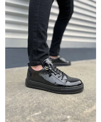 JY152 Cool Bağcıklı Rugan Erkek Günlük Spor Klasik Ayakkabı RST - Siyah