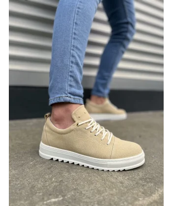 JY152 Cool Bağcıklı Süet Erkek Günlük Spor Klasik Ayakkabı SBT - Krem