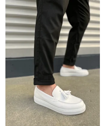 JY153 Bloom Bağcıksız Püsküllü Cilt Erkek Günlük Spor Klasik Ayakkabı CBT - Beyaz