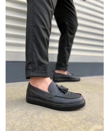 JY153 Bloom Bağcıksız Püsküllü Cilt Erkek Günlük Spor Klasik Ayakkabı CST - Siyah