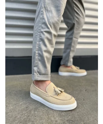 JY153 Bloom Bağcıksız Püsküllü Süet Erkek Günlük Spor Klasik Ayakkabı SBT - Krem