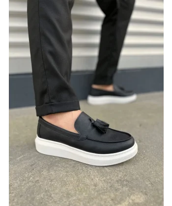 JY154 Blaze Bağcıksız Püsküllü Cilt Erkek Günlük Spor Klasik Ayakkabı CBT - Siyah