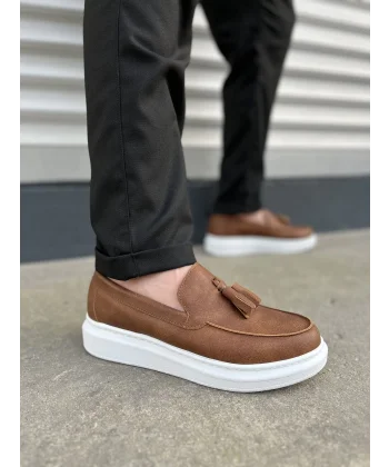 JY154 Blaze Bağcıksız Püsküllü Cilt Erkek Günlük Spor Klasik Ayakkabı CBT - Taba