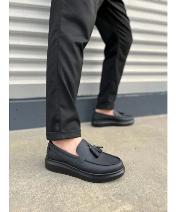 JY154 Blaze Bağcıksız Püsküllü Cilt Erkek Günlük Spor Klasik Ayakkabı CST - Siyah