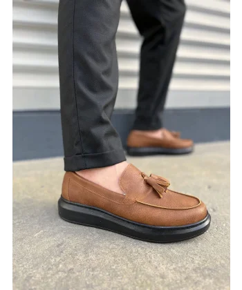 JY154 Blaze Bağcıksız Püsküllü Cilt Erkek Günlük Spor Klasik Ayakkabı CST - Taba