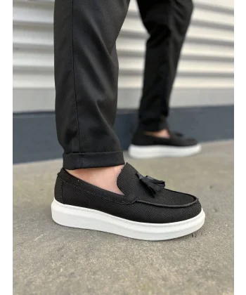 JY154 Blaze Bağcıksız Püsküllü Keten Erkek Günlük Spor Klasik Ayakkabı KBT - Siyah