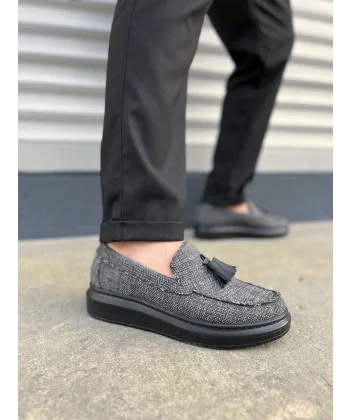 JY154 Blaze Bağcıksız Püsküllü Keten Erkek Günlük Spor Klasik Ayakkabı KST - Gri