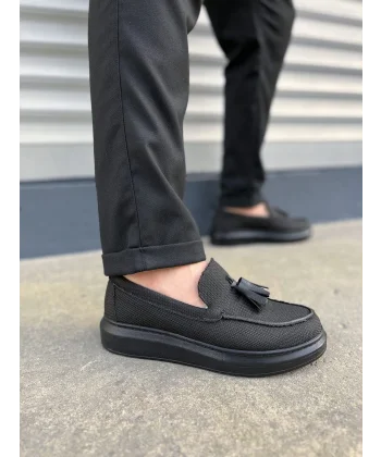 JY154 Blaze Bağcıksız Püsküllü Keten Erkek Günlük Spor Klasik Ayakkabı KST - Siyah