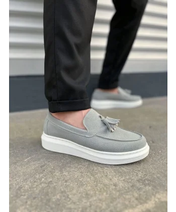 JY154 Blaze Bağcıksız Püsküllü Süet Erkek Günlük Spor Klasik Ayakkabı SBT - Gri