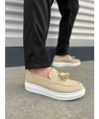 JY154 Blaze Bağcıksız Püsküllü Süet Erkek Günlük Spor Klasik Ayakkabı SBT - Krem