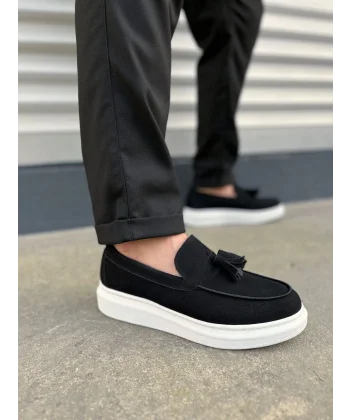 JY154 Blaze Bağcıksız Püsküllü Süet Erkek Günlük Spor Klasik Ayakkabı SBT - Siyah