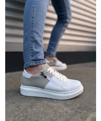 JY155 Warrior Bağcıklı ve Fermuarlı Cilt Süet Erkek Günlük Sneaker Ayakkabı CSBT - Beyaz/Gri