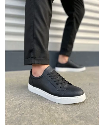 JY165 Elite Bağcıklı Cilt Erkek Günlük Sneaker Ayakkabı CBT - Siyah