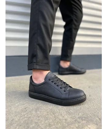 JY165 Elite Bağcıklı Cilt Erkek Günlük Sneaker Ayakkabı CST - Siyah