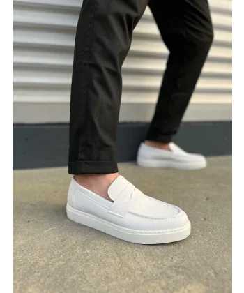 JY180 Estilo X Bağcıksız Cilt Erkek Günlük Spor Klasik Ayakkabı CBT - Beyaz