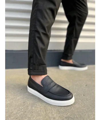 JY180 Estilo X Bağcıksız Cilt Erkek Günlük Spor Klasik Ayakkabı CBT - Siyah