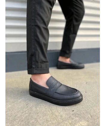 JY180 Estilo X Bağcıksız Cilt Erkek Günlük Spor Klasik Ayakkabı CST - Siyah