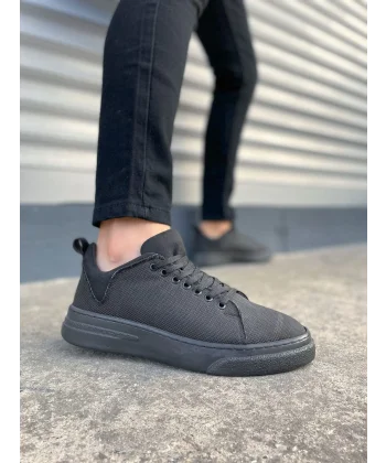 JY204 Flex Bağcıklı Keten Kumaş Erkek Günlük Sneaker Ayakkabı KST - Siyah