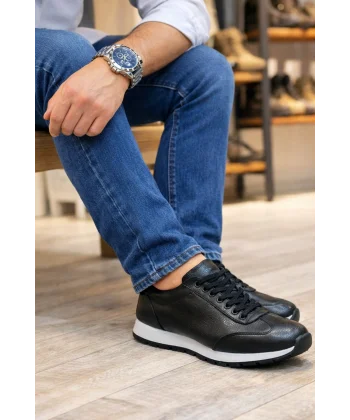 JY2402 Berts Bağcıklı Hakiki Deri  Erkek Günlük Klasik Ayakkabı DBT - Siyah