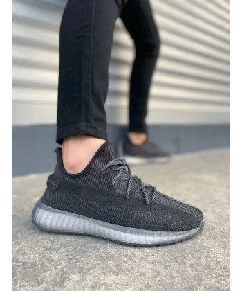 JY305 Pulse Bağcıklı Triko Kumaş Erkek Günlük Spor Ayakkabı TBT - Siyah