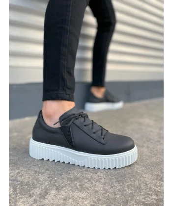 JY502 Bold Bağcıklı Cilt Erkek Günlük Sneaker Ayakkabı CBT - Siyah