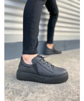 JY502 Bold Bağcıklı Cilt Erkek Günlük Sneaker Ayakkabı CST - Siyah