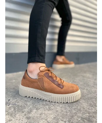 JY502 Bold Bağcıklı Süet Erkek Günlük Sneaker Ayakkabı SKT - Taba