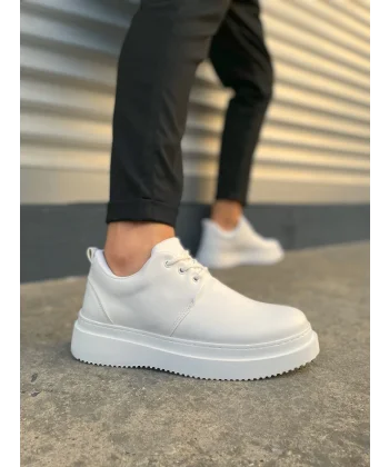 JY03 Luxor Bağcıklı Cilt Erkek Günlük Spor Klasik Ayakkabı CBT - Beyaz