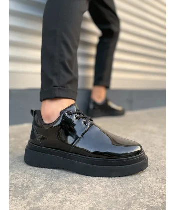 JY03 Luxor Bağcıklı Rugan Erkek Günlük Spor Klasik Ayakkabı RST - Siyah