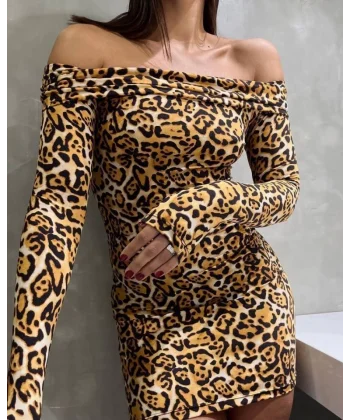 Kadın adonna endil Yaka eopar Desen ini Elbise