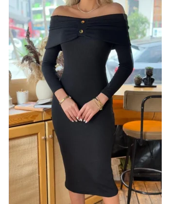 Kadın adonna Yaka Düğme Detay Fırsat ürün idi Boy Elbise