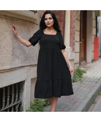 Kadın Aerobin Kumaş adonna Yaka Kısa Kollu Elbise